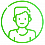 Green outlines of a person in a circle
